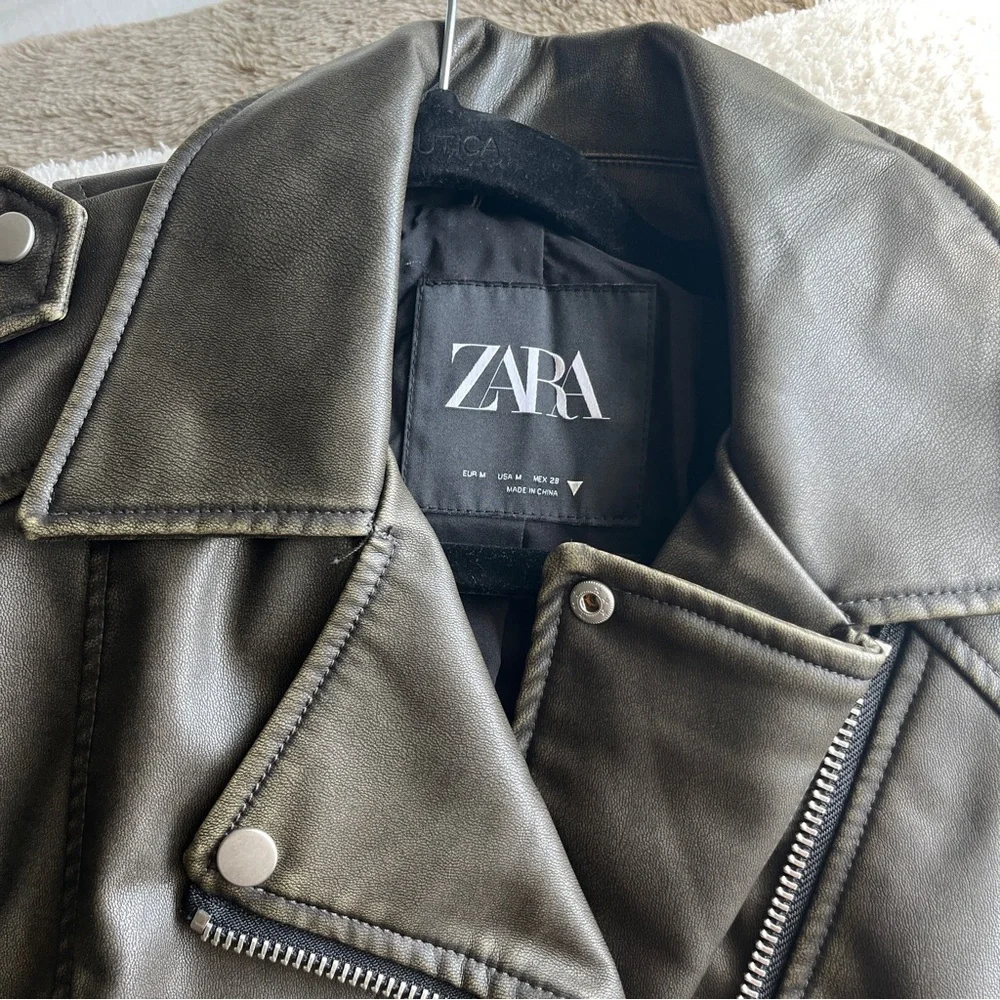 Zara Dark Gray Leather Biker Jacket - Picture 3 of 5